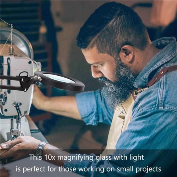 Magnifying Glass w/ Light, 10X Magnifying Lamp, 2in1 LED Lighted Desk Magnifier - Picture 6 of 8